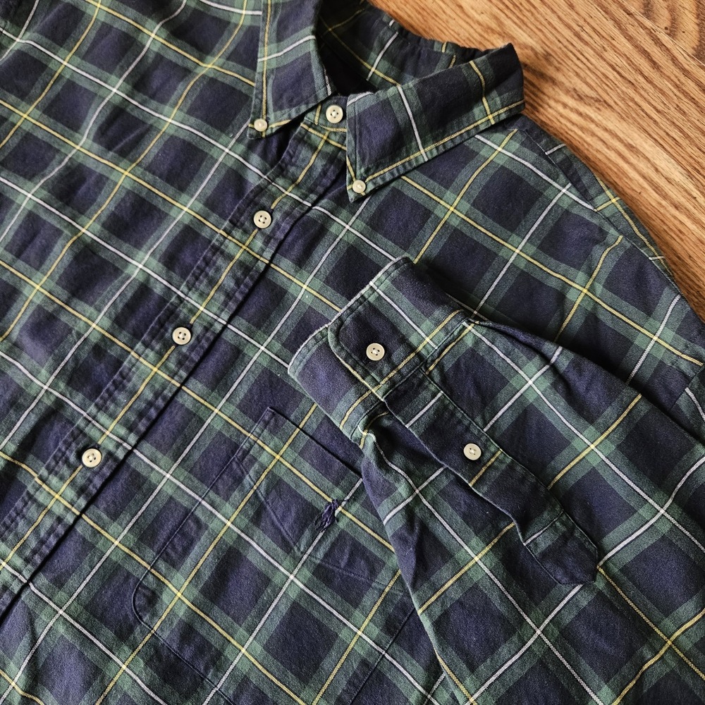 Polo Ralph Lauren Men's 2XL Tall Classic Fit Blue Green Plaid‎ Button Down Shirt